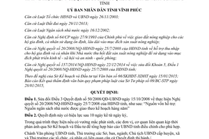 Quyết định 11/2015/QĐ-UBND sửa đổi Quyết định 50/2008/QĐ-UBND Vĩnh Phúc