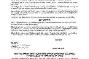 Quyết định 1245/QĐ-UBND 2015 công bố Thủ tục hành chính của Sở Kế hoạch Đầu tư Đà Nẵng