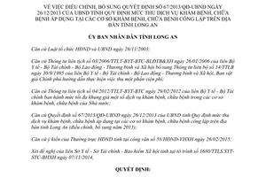 Quyết định 11/2015/QĐ-UBND mức thu dịch vụ khám chữa bệnh cơ sở công lập Long An