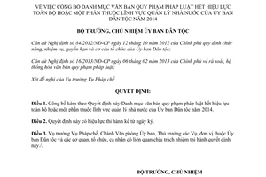 Quyết định 104/QĐ-UBDT 2015 Danh mục văn bản pháp luật hết hiệu lực của Ủy ban dân tộc 2014