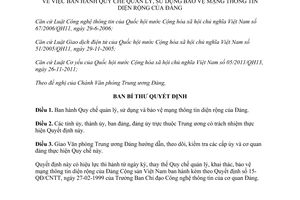 Quyết định 273/QĐ-TW quy chế quản lý sử dụng bảo vệ mạng thông tin diện rộng Đảng 2015