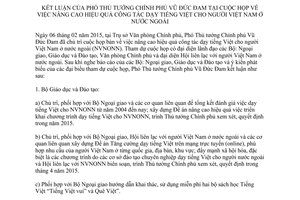 Thông báo 70/TB-VPCP 2015 kết luận Phó Thủ tướng dạy tiếng Việt cho người Việt Nam ở nước ngoài