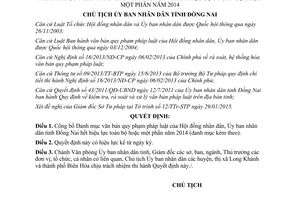 Quyết định 511/QĐ-UBND 2015 công bố Danh mục văn bản quy phạm Đồng Nai hết hiệu lực 2014