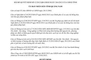 Quyết định 746/QĐ-UBND 2015 bãi bỏ Quyết định 12/2012/QĐ-UBND Quảng Nam