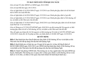 Quyết định 13/2015/QĐ-UBND bồi thường hỗ trợ tái định cư khi Nhà nước thu hồi đất Quảng Ngãi