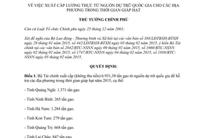 Quyết định 292/QĐ-TTg 2015 xuất cấp lương thực từ nguồn dự trữ quốc gia