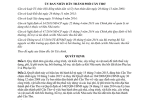Quyết định 09/2015/QĐ-UBND đơn giá nhà công trình cây trồng vật nuôi Cần Thơ