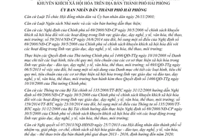 Quyết định 503/2015/QĐ-UBND cơ chế chính sách khuyến khích xã hội Hải Phòng