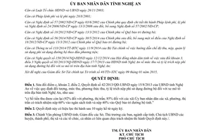 Quyết định 17/2015/QĐ-UBND sửa đổi Quyết định 42/2013/QĐ-UBND Nghệ An