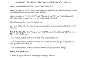 Thông tư 28/2015/TT-BTC Tiêu chuấn thấm định giá Việt Nam số 05 06 07