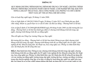 Thông tư 10/2015/TT-BLĐTBXH chương trình khung trình độ trung cấp nghề cao đẳng nghề