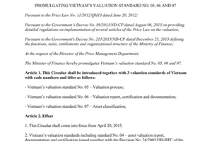 Circular No. 28/2015/TT-BTC promulgating Vietnam’s valuation standard No. 05 06 and 07