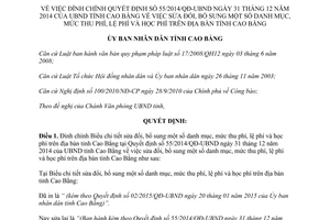 Quyết định 307/QĐ-UBND danh mục mức thu phí lệ phí học phí Cao Bằng 2015