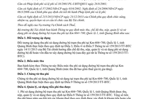 Thông tư 29/2015/TT-BTC mức thu nộp quản lý sử dụng phí sử dụng đường bộ trạm thu phí Quảng Bình