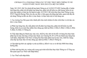 Thông báo 1866/TB-TCHQ 2015 thực hiện Thông tư 14/2015/TT-BTC