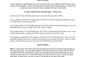 Quyết định 483/QĐ-UBND 2015 điều chỉnh đơn giá xây dựng công tác Phần Xây dựng Bà Rịa Vũng Tàu