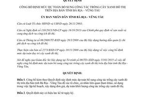 Quyết định 482/QĐ-UBND 2015 Định mức bổ sung công tác trồng cây xanh đô thị Bà Rịa Vũng Tàu