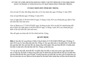 Quyết định 09/2015/QĐ-UBND sửa đổi Quyết định 33/2014/QĐ-UBND Sóc Trăng