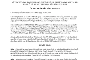 Quyết định 07/2015/QĐ-UBND giá tính lệ phí trước bạ đối với tài sản là xe ô tô xe máy Kon Tum