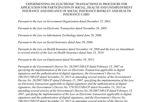 Decision No. 08/2015/QĐ-TTg experimenting on electronic transactions in procedure for insurance