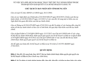 Quyết định 597/QĐ-CTUBND sửa đổi thay thế thủ tục hành chính thuộc Sở Kế hoạch Đầu tư Hưng Yên