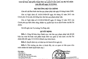 Quyết định 447/QĐ-BTC 2015 công bố Danh mục văn bản quy phạm pháp luật đã hết hiệu lực 2014