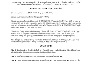 Quyết định 04/2015/QĐ-UBND quản lý khai thác bảo trì cầu trên đường giao thông nông thôn Lai Châu