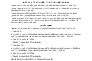Quyết định 209/QĐ-UBND 2015 chia tách thôn Nà Xé thuộc xã Bình An Tuyên Quang