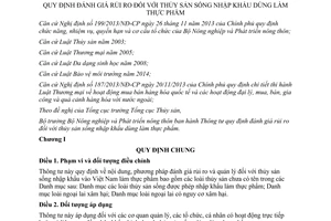 Thông tư 11/2015/TT-BNNPTNT đánh giá rủi ro đối với thủy sản sống nhập khẩu dùng làm thực phẩm