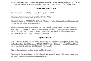 Quyết định 326/QĐ-TTg 2015 bổ sung Danh mục sản phẩm dịch vụ công ích