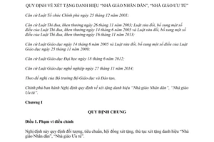 Nghị định 27/2015/NĐ-CP xét tặng danh hiệu Nhà giáo Nhân dân Nhà giáo Ưu tú