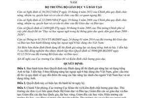 Quyết định 729/QĐ-BGDĐT 2015 đề thi đánh giá năng lực sử dụng tiếng Anh từ bậc 3 đến bậc 5