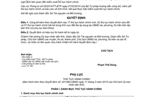 Quyết định 201/QĐ-UBND thủ tục hành chính lĩnh vực đất đai Gia Lai 2015