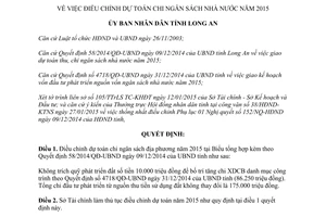 Quyết định 13/2015/QĐ-UBND điều chỉnh dự toán chi ngân sách địa phương năm 2015 Long An