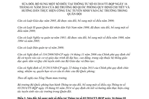 Thông tư 10/2015/TT-BQP Sửa đổi Thông tư 03/2014/TT-BQP tuyển sinh các trường trong Quân đội