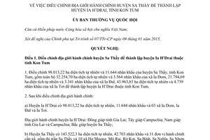 Nghị quyết 890/NQ-UBTVQH13 2015 địa giới hành chính Sa Thầy thành lập huyện Ia H'Drai Kon Tum