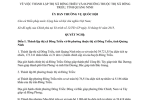 Nghị quyết 891/NQ-UBTVQH13 thành lập thị xã phường thuộc thị xã Đông Triều Quảng Ninh