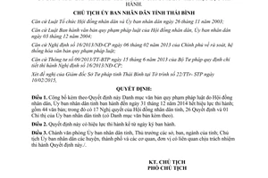 Quyết định 492/QĐ-UBND 2015 Danh mục văn bản quy phạm pháp luật tỉnh Thái Bình