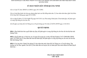 Quyết định 666/2015/QĐ-UBND Quy chế phát ngôn cung cấp thông tin báo chí Quảng Ninh