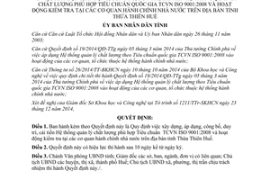 Quyết định 12/2015/QĐ-UBND áp dụng tiêu chuẩn và kiểm tra tại các cơ quan hành chính Thừa Thiên Huế