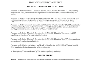 Decision No. 2256/QĐ-BCT 2015 regulations on electricity price