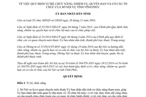 Quyết định 12/2015/QĐ-UBND chức năng quyền hạn cơ cấu tổ chức Sở Nội vụ Vĩnh Phúc