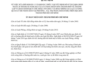Quyết định 15/2015/QĐ-UBND sửa đổi Quyết định 07/2012/QĐ-UBND Hồ Chí Minh