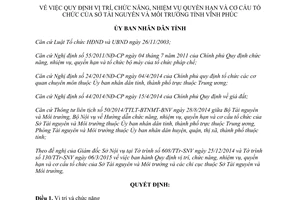 Quyết định 13/2015/QĐ-UBND chức năng tổ chức bộ máy Sở Tài nguyên Môi trường Vĩnh Phúc