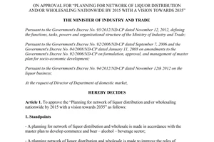 Decision 2219/QD-BCT approval planning network liquor distribution wholesaling nationwide 2015