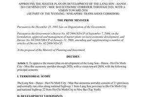 Decision No. 343/QD-TTg 2015 master plan on development of economic 2020 2030