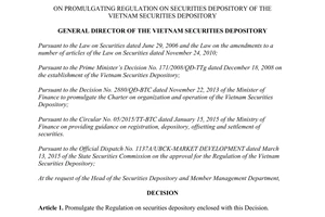 Decision 26/QĐ-VSD 2015 Regulation securities depository Vietnam Securities Depository