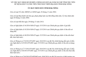 Quyết định 14/2015/QĐ-UBND hệ số điều chỉnh giá đất 2015 Đắk Nông