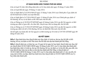 Quyết định 06/2015/QĐ-UBND bồi thường hỗ trợ, tái định cư khi Nhà nước thu hồi đất Đà Nẵng