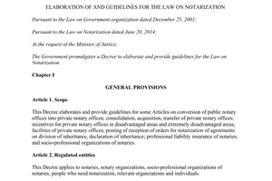 Decree No. 29/2015/ND-CP elaboration of and guidelines for the law on notarization